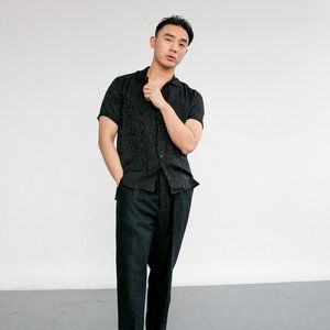 Saint Laurent Black Patterned Jacquard Short Sleeve Button Up Shirt